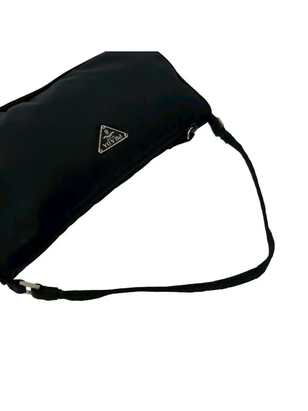 Prada Triangle Logo Plate Tessuto Nylon Mini Handbag Pouch Black